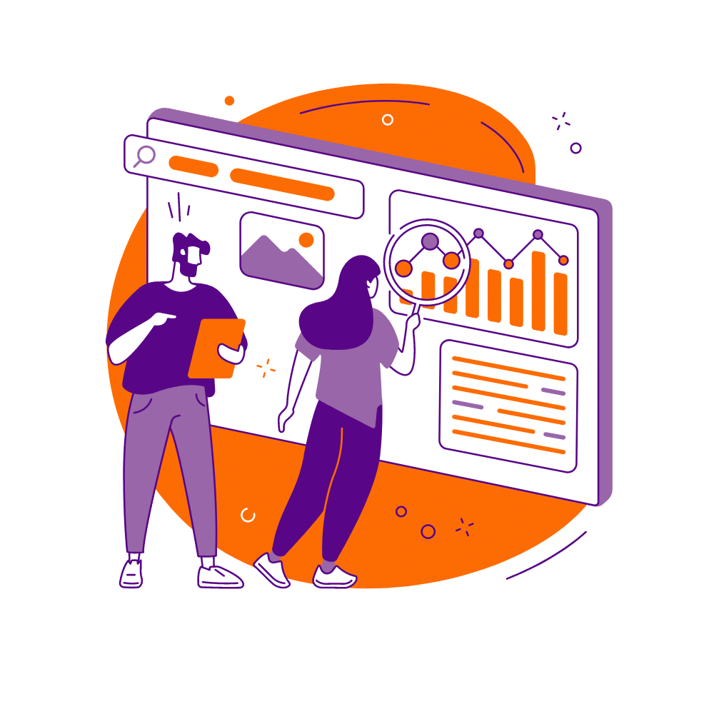 Ilustración de un hombre y una mujer haciendo diseño web profesional.